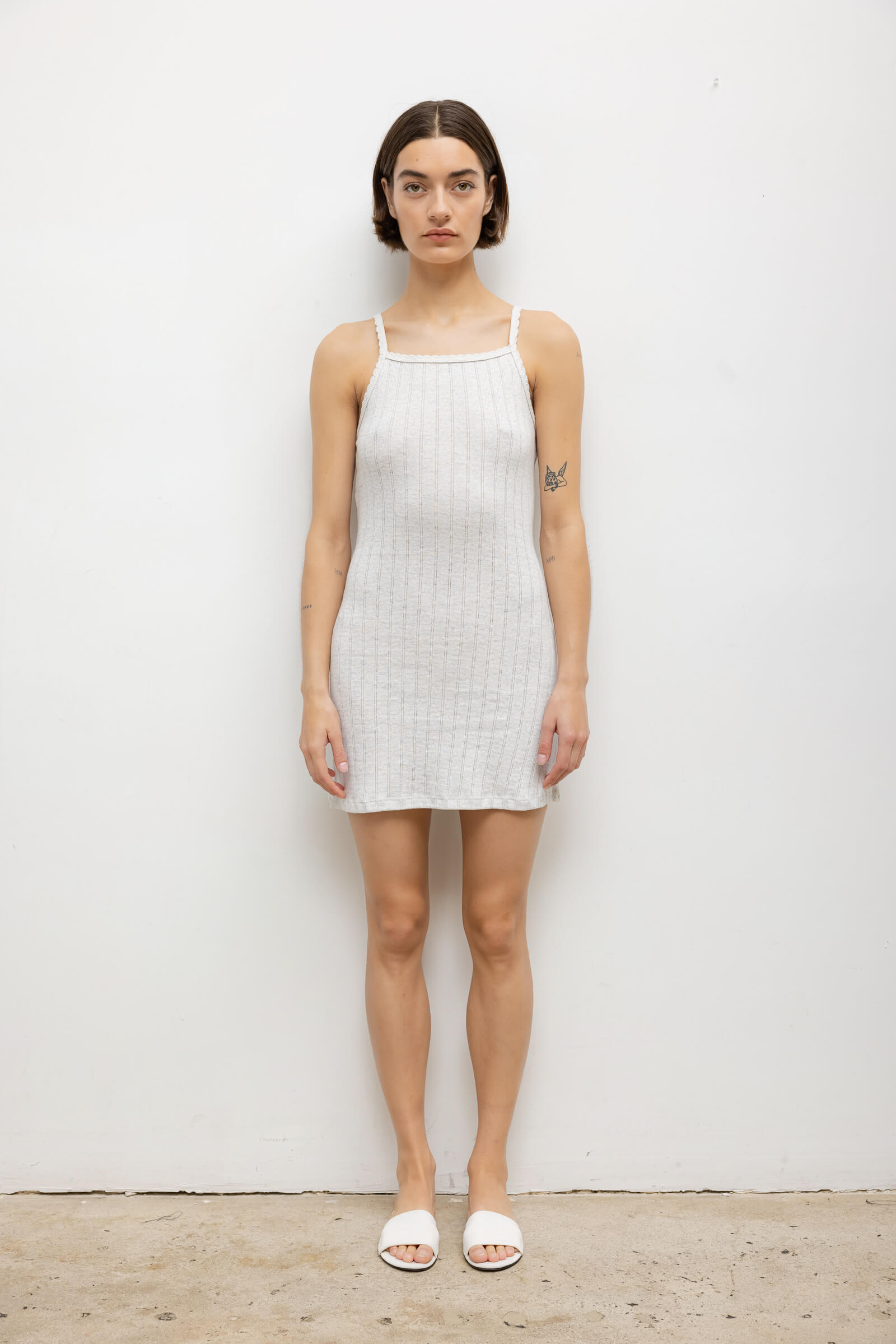 Pointelle Square Neck Mini Dress