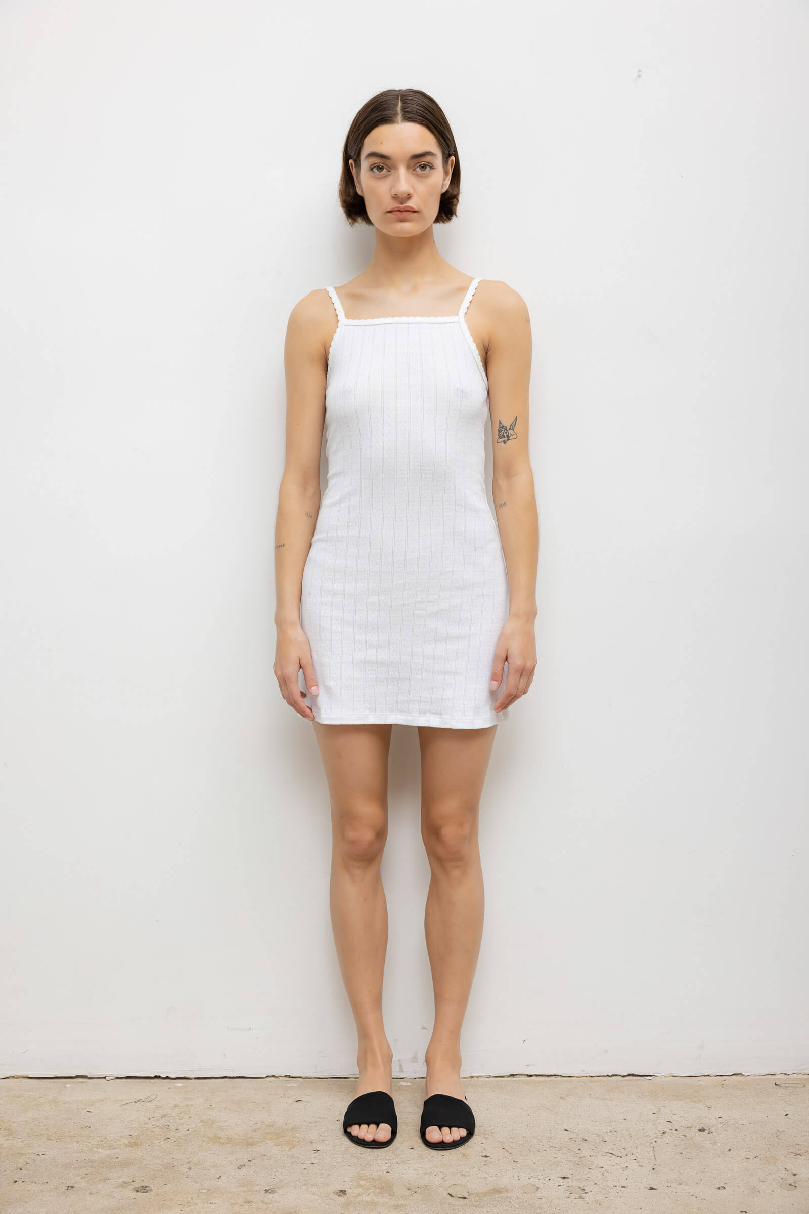 Pointelle Square Neck Mini Dress