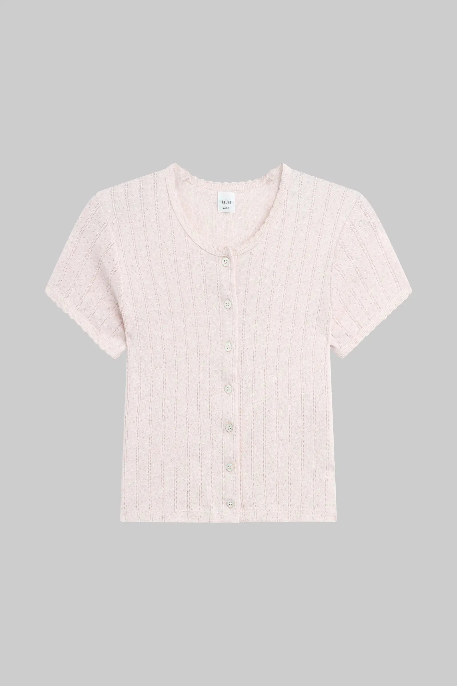 Pointelle Short Sleeve Cardigan-2
