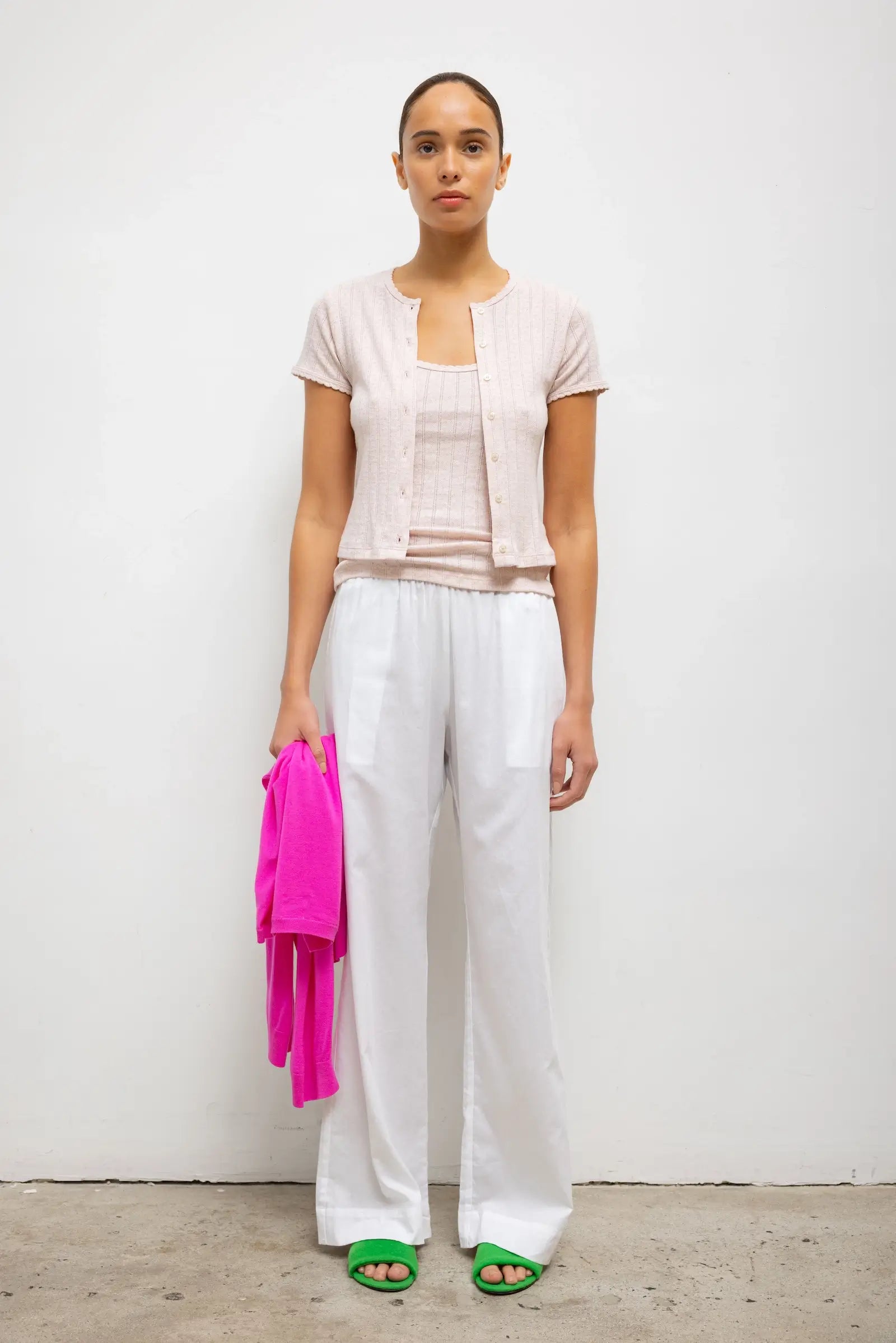 Pointelle Short Sleeve Cardigan