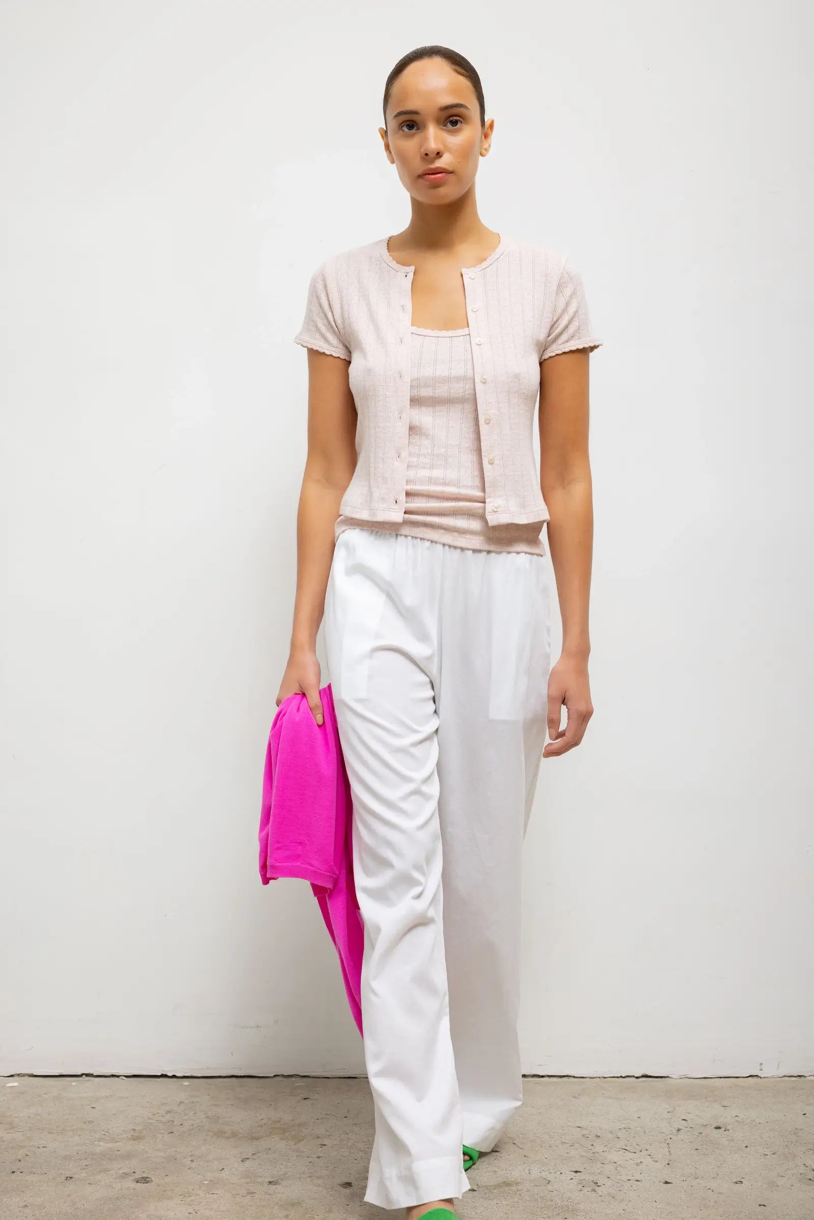 Pointelle Short Sleeve Cardigan