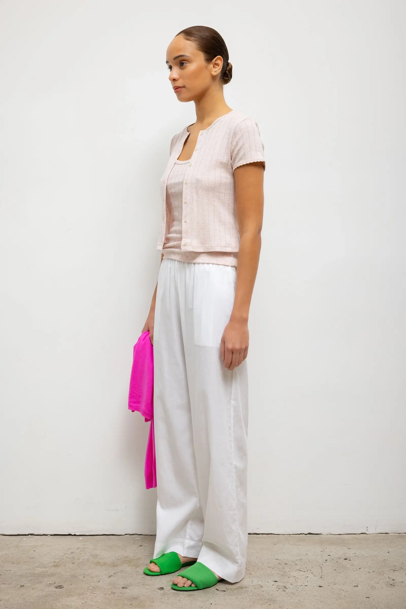 Pointelle Short Sleeve Cardigan