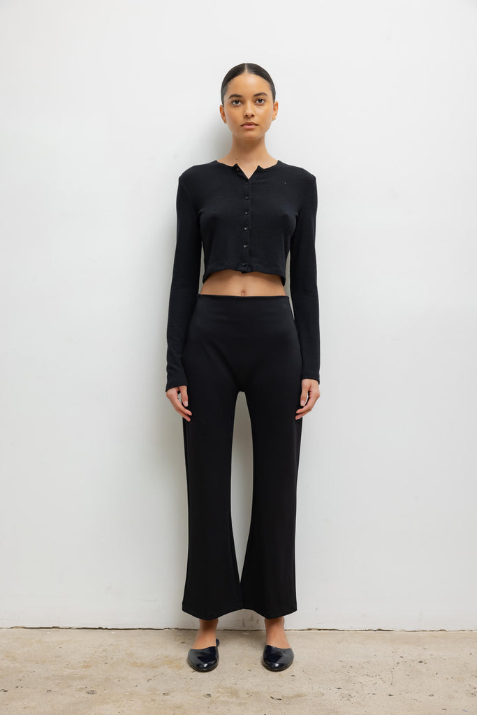 LESET Rio High Waist Flare Pant in Black in Ponte