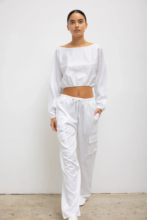 LESET Yoko Drawstring Pant in White in Cotton