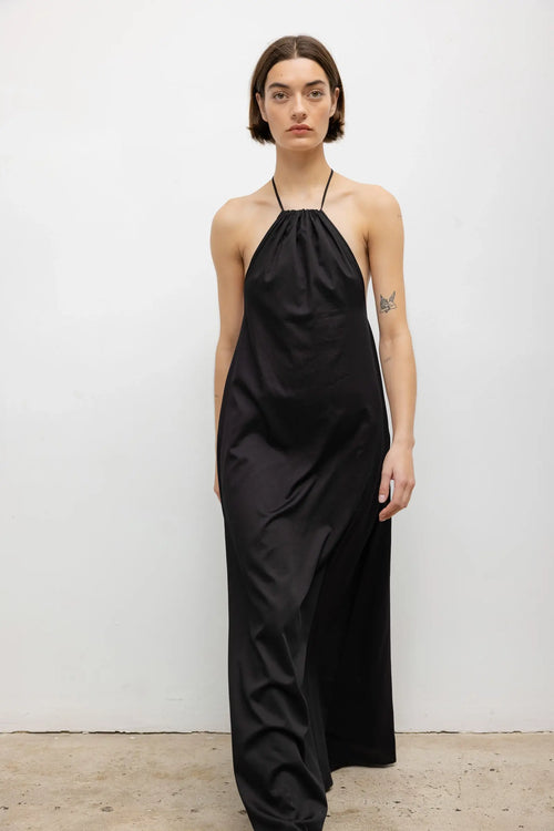 LESET Yoko Halter Maxi Dress in Black in Cotton