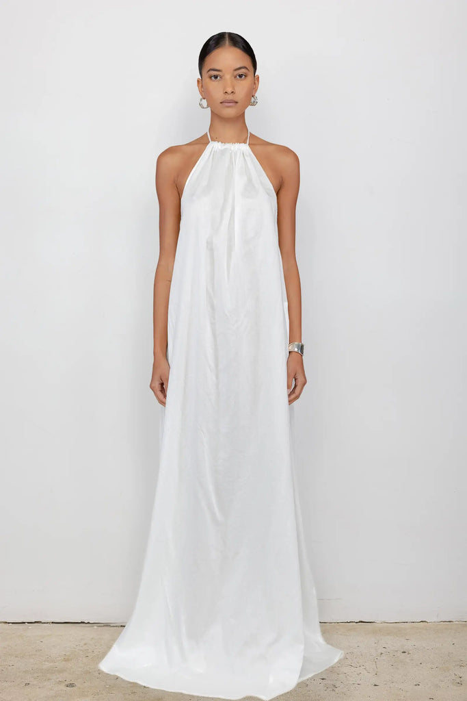 fitted lace wedding dress Leset Yoko Halter Maxi Dress in White in Cotton