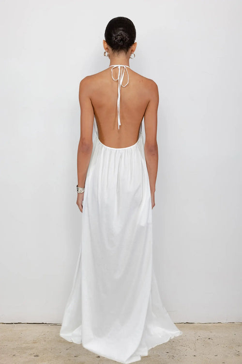 Leset Yoko Halter Maxi Dress in White in Cotton