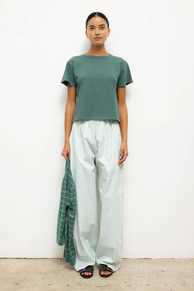 LESET Yoshi Stripe Wide Leg Pant in Vert Stripe in Cotton