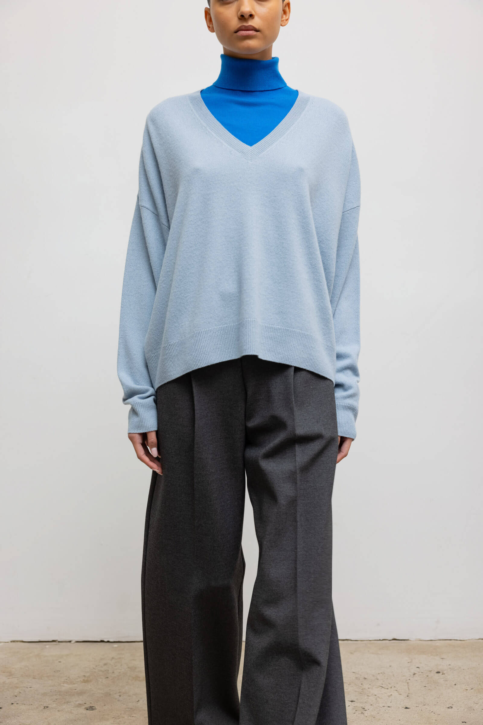 【WOOHWA】ZOE KNIT LONG SK LESET_ZOE_ZOEVNECK_AZURE_ONMOD
