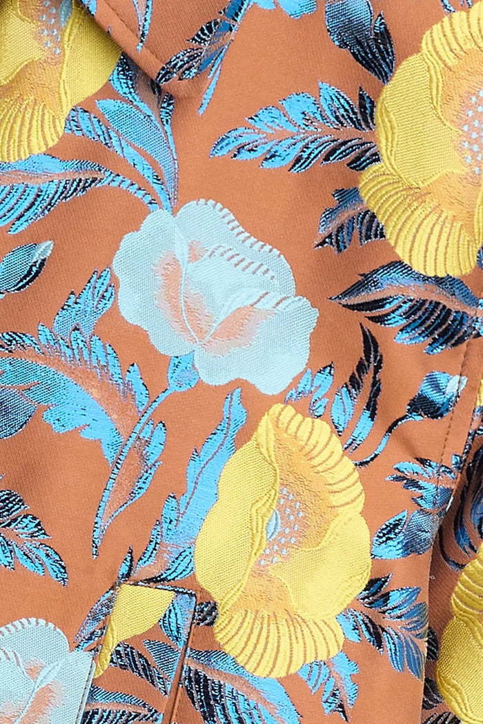 Close up of Pam in Marigold Jacquard
