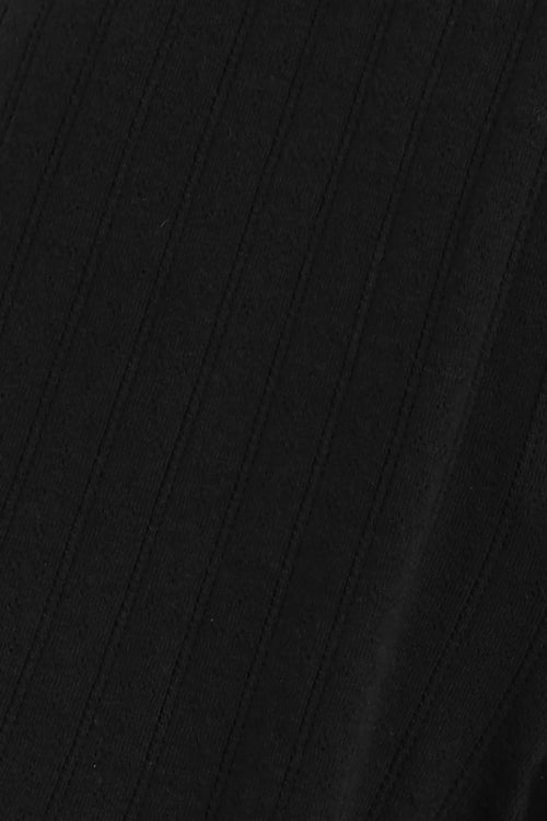 Pointelle Long Sleeve Bateau Top - Black - Image 7